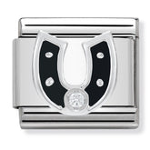 Nomination Composable Classic Link 330305/11 Black Horseshoe with CZ & Enamel in 925 Silver